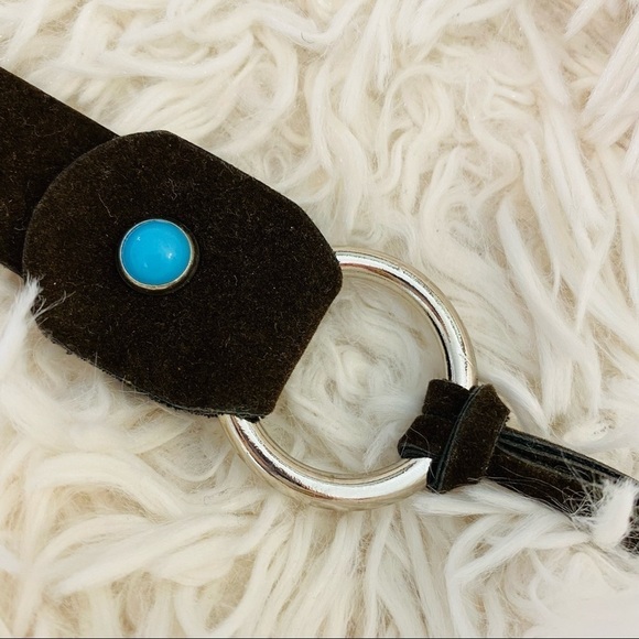 Brown Microsuede Turquoise Beads Fringe Tie Belt Adjustable Sizing 47” total - Picture 6 of 12